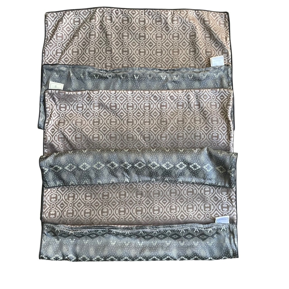 Waterford Pillow Shams Standard Set‎ 3 Taupe Grey Reversible Geometric Medallion